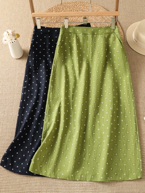 Midi Skirt Floral - 하이웨이스트 플로럴 하프 스커트 얇은 여름