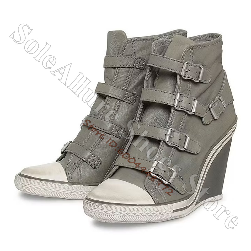 그레이 멀티 버클 하이탑 웨지 스니커즈 빈티지 토캡 히 - Wedge Espadrille Women 리뷰 및 가격