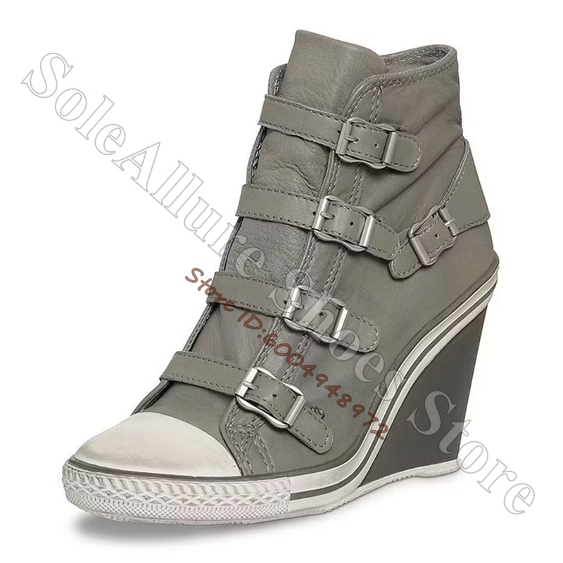 그레이 멀티 버클 하이탑 웨지 스니커즈 빈티지 토캡 히 - Wedge Espadrille Women 리뷰 및 가격